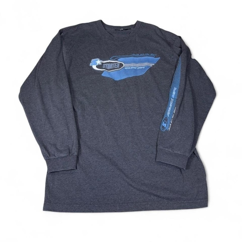 Starter Athletic Dept Long Sleeve T-Shirt Gray Blue Graphic Mens XL